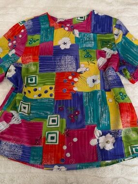 Vintage Colorblock Floral Patchwork Top - Multicolor